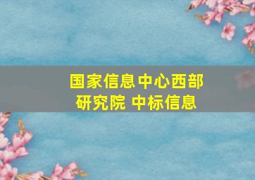 国家信息中心西部研究院 中标信息